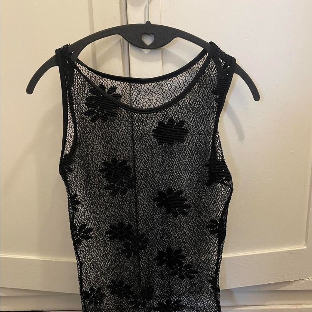Black Floral Mesh Top